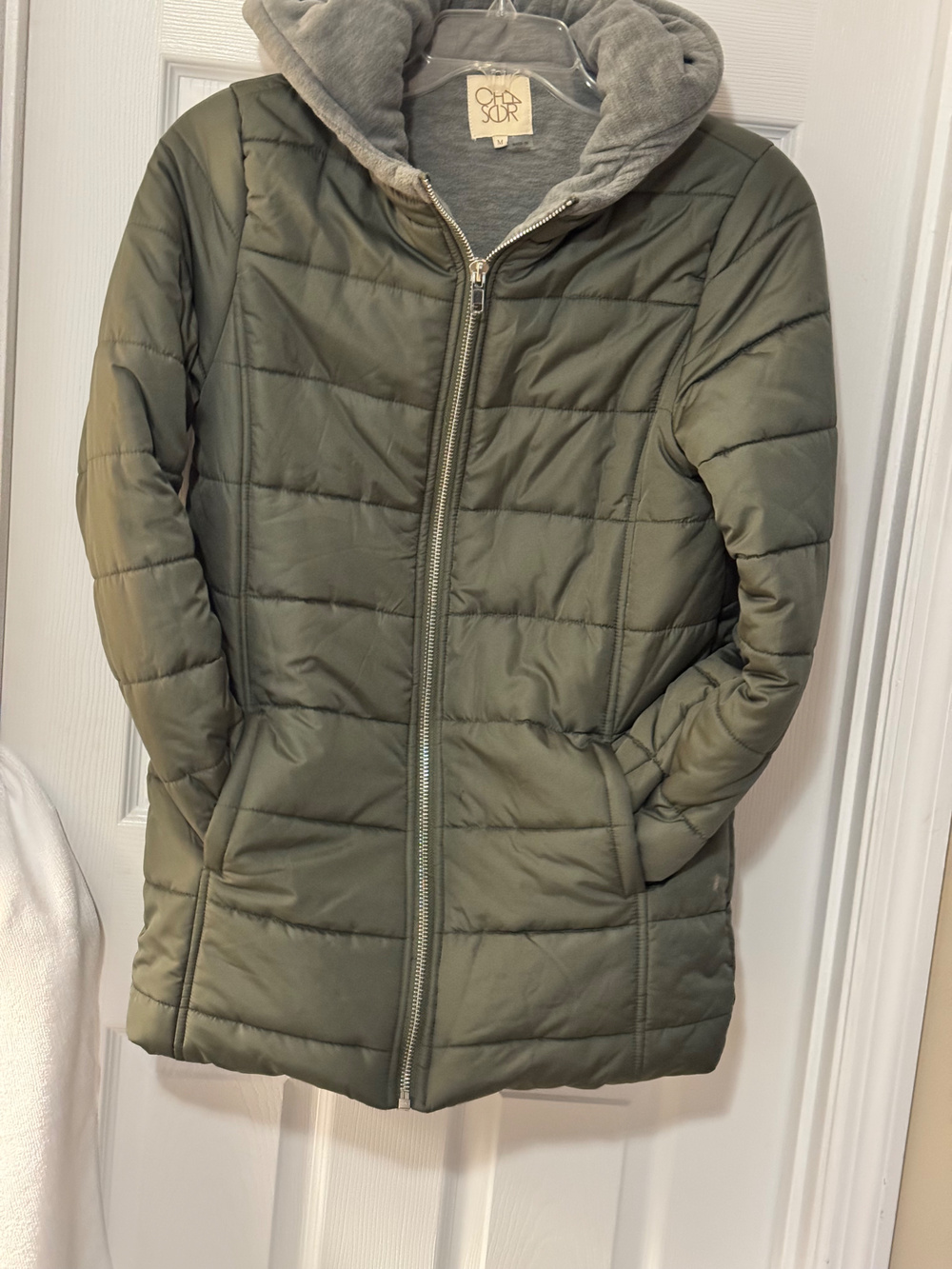 Chasor Hooded Puffer Jacket Olive Gray Like New Size M